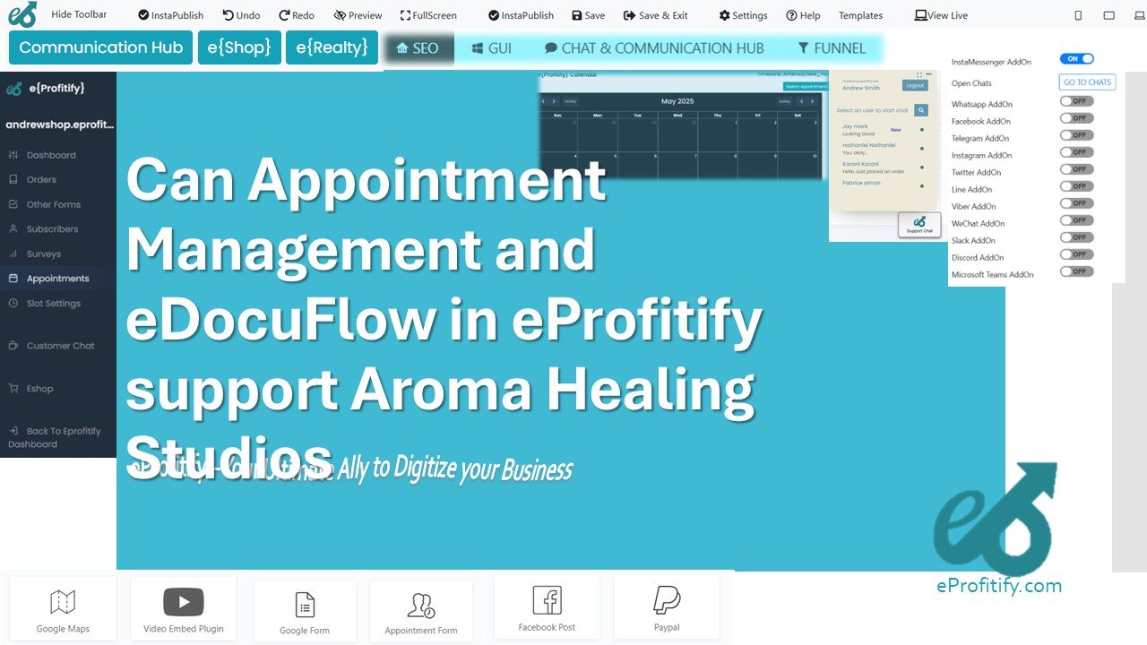 Can Appointment Management and eDocuFlow in eProfitify support Aroma Healing Studios